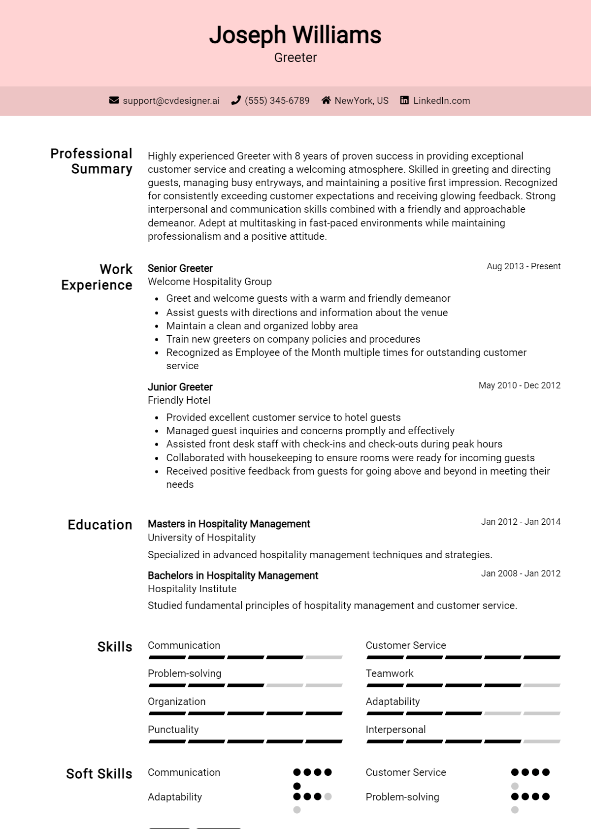 Greeter Resume Example for 2026: Professional CV Templates Preview