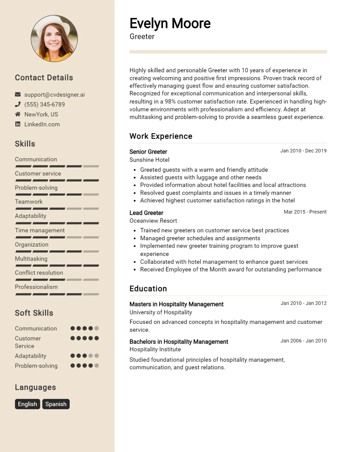 Greeter CV Example For 2026: Best Writing Guide Preview