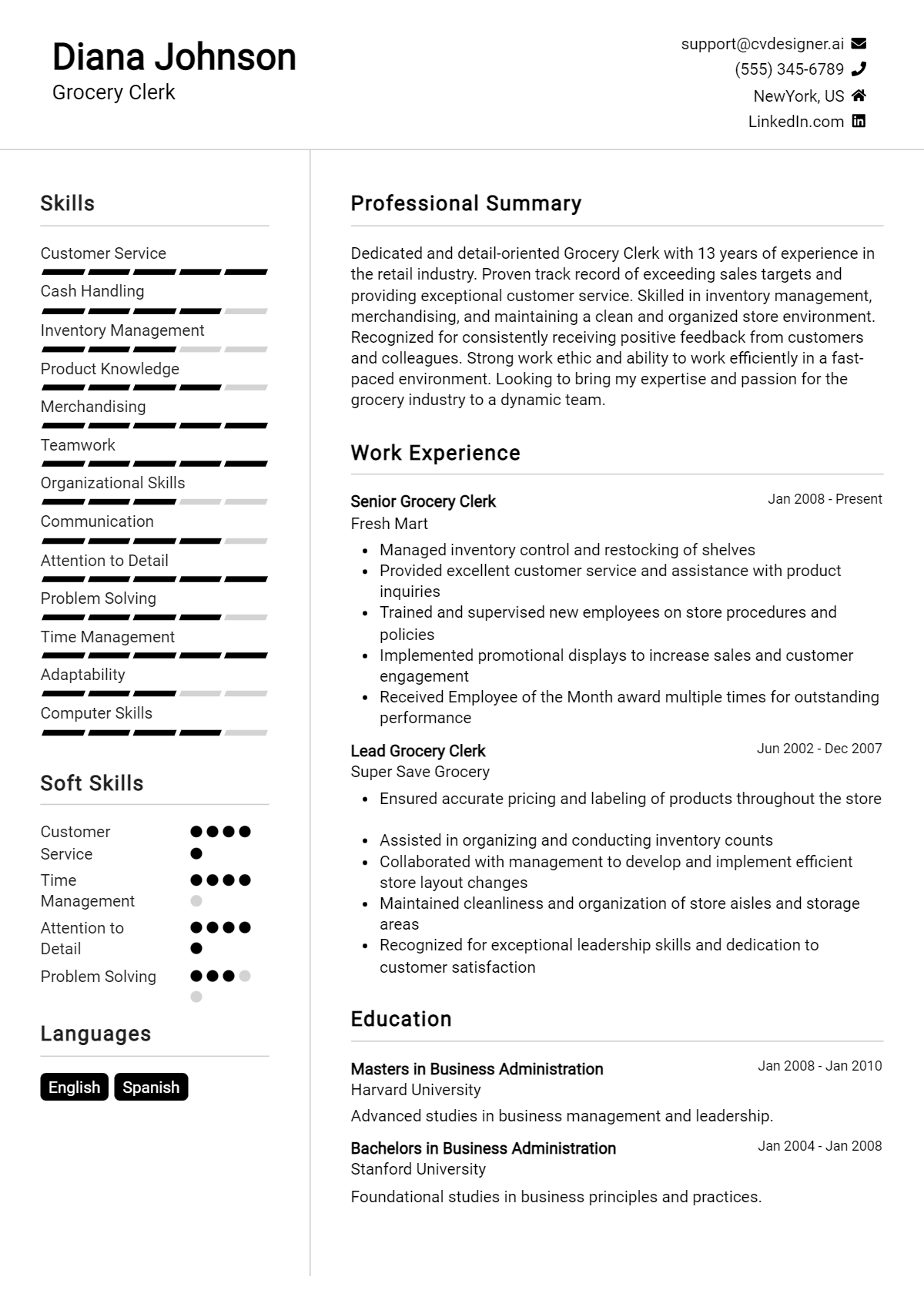 Grocery Clerk Resume Example for 2026: Samples & Best Practices Preview