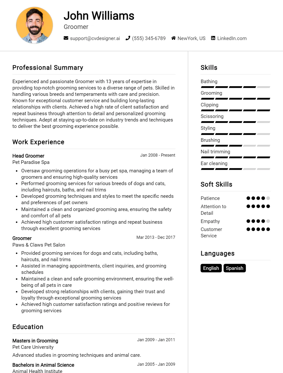 Groomer CV Example For 2026: Expert Tips & Templates Preview