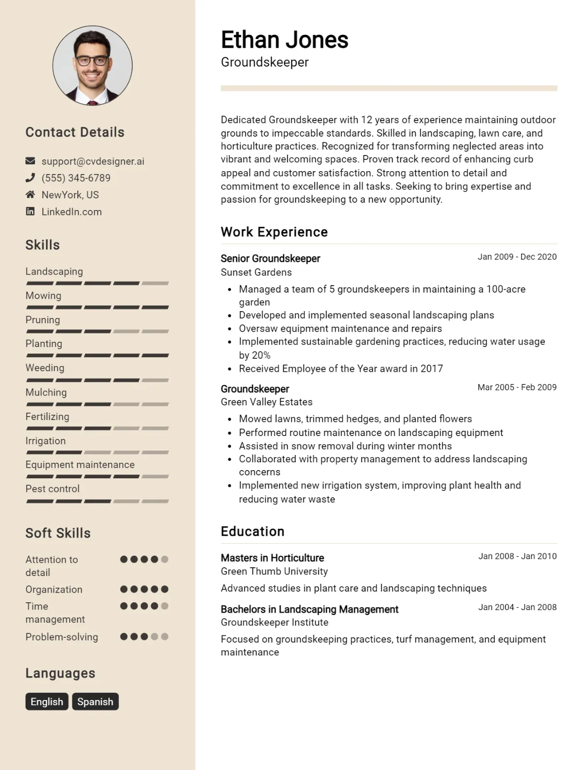 Groundskeeper CV Example For 2026: Tips & Templates Preview