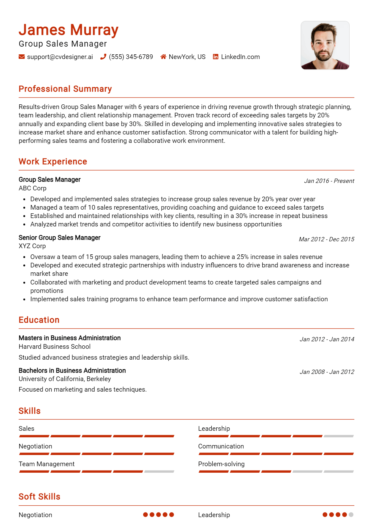 Group Sales Manager Resume Example for 2026: Best Writing Guide Preview