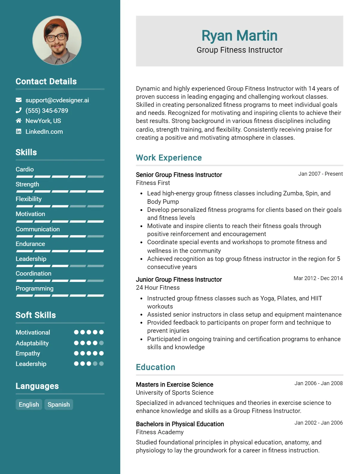 Group Fitness Instructor CV Example For 2026: Best Tips & Templates Preview