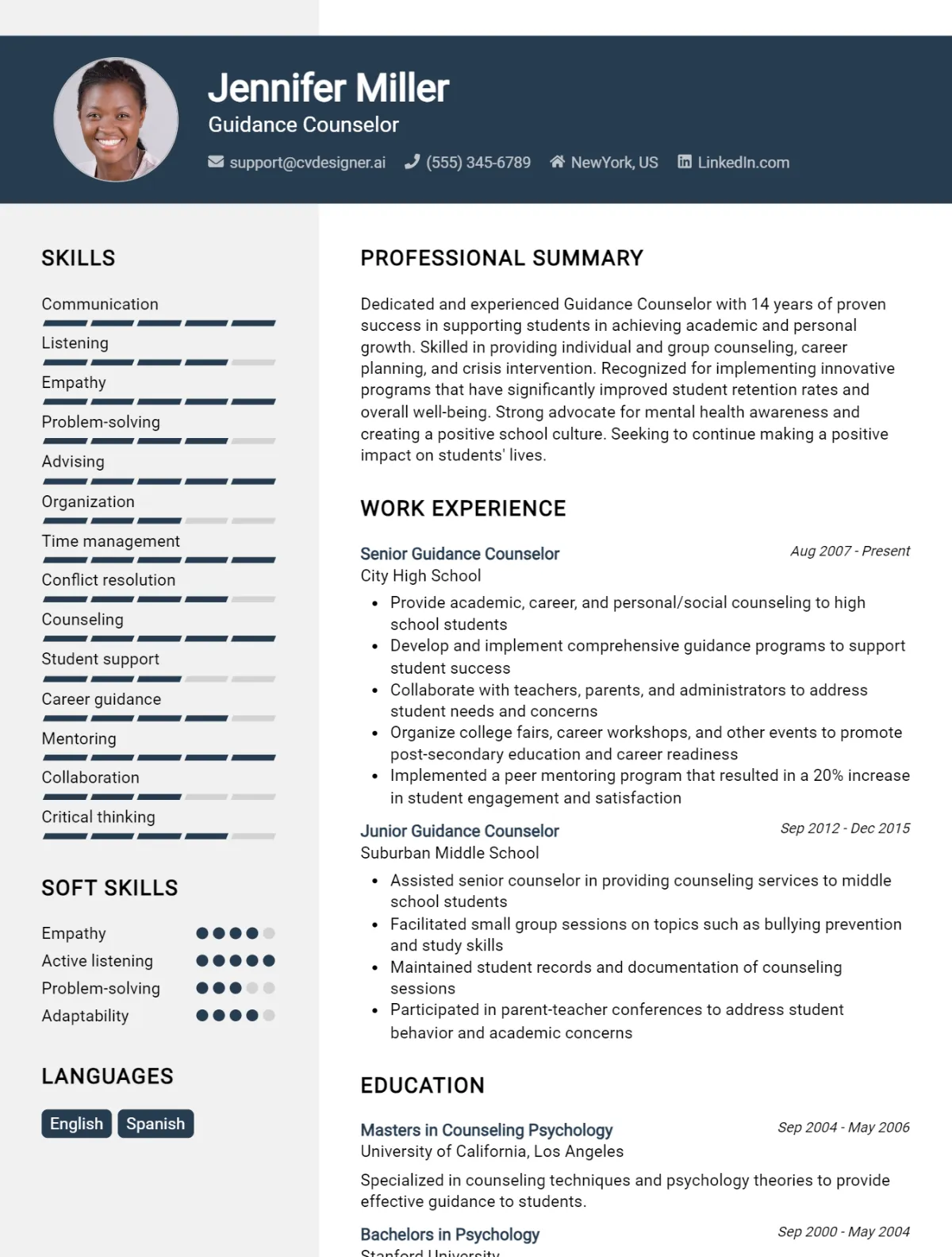 Guidance Counselor CV Example For 2026: Free Professional Templates Preview