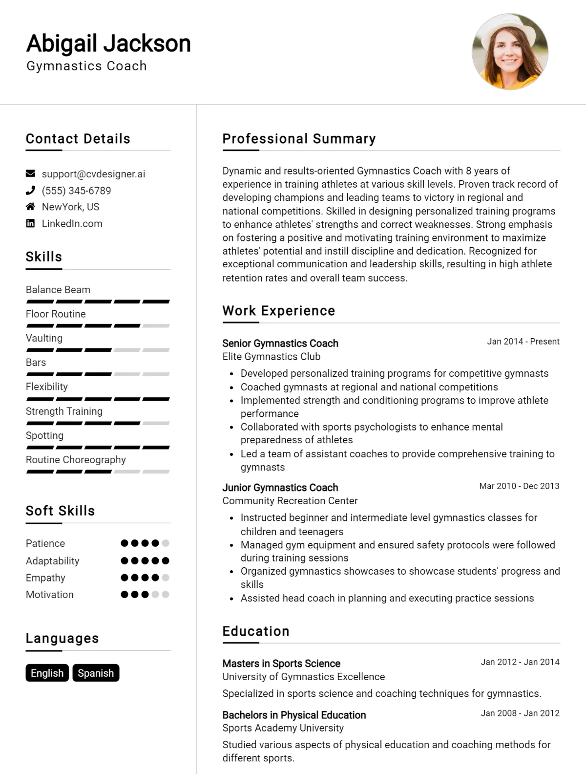 Gymnastics Coach CV Example For 2026: Effective CV Writing Tips Preview