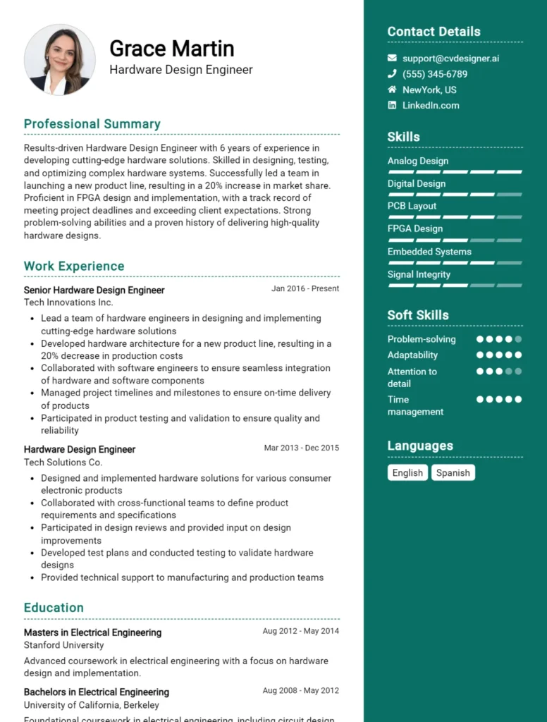Hardware Design Engineer CV Example