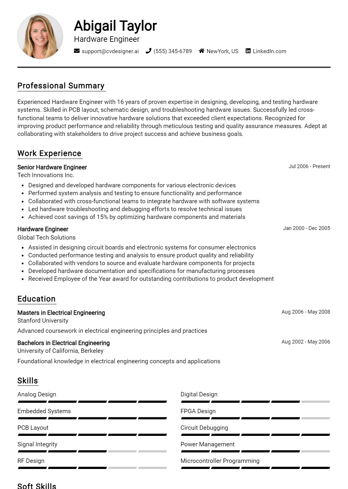 Hardware Engineer Resume Example for 2026: Examples & Free Templates Preview