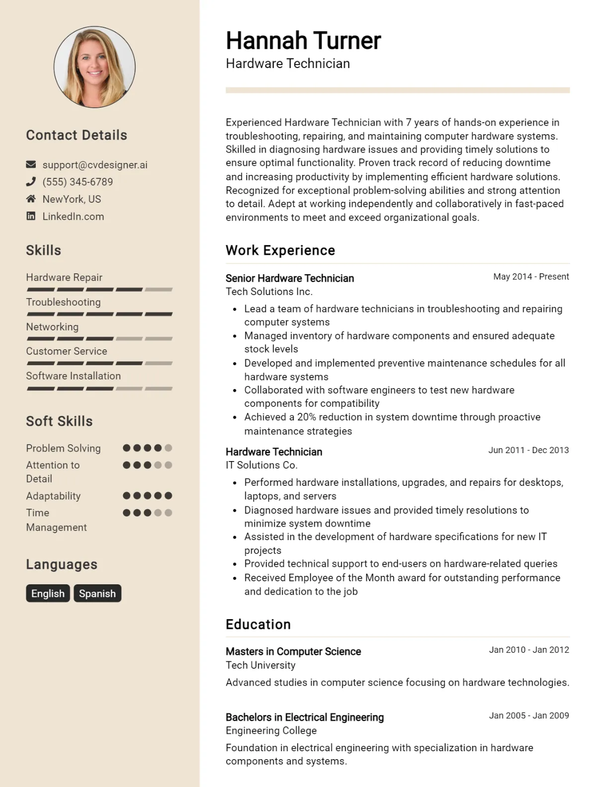 Hardware Technician CV Example For 2026: How to Create a Professional CV Preview