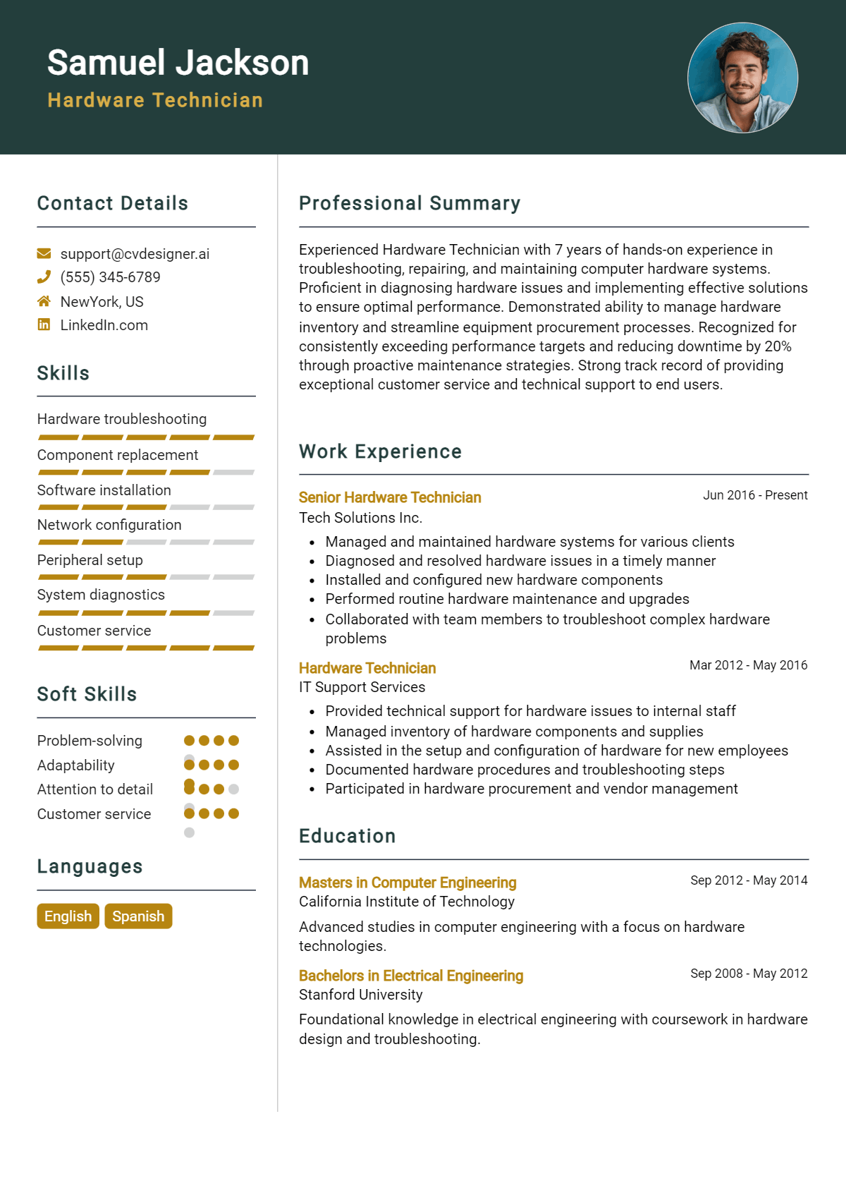 Hardware Technician Resume Example for 2026: Best Writing Guide Preview