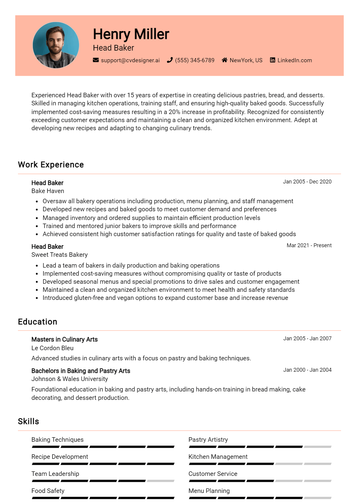 Head Baker Resume Example for 2026: Tips to Stand Out Preview