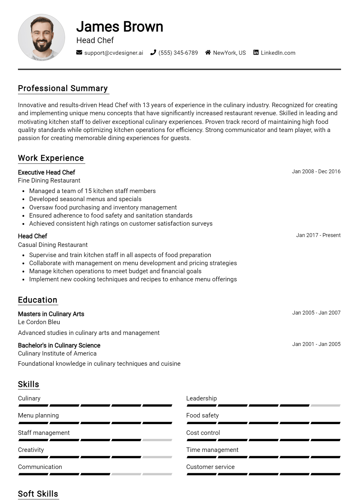 Head Chef Resume Example for 2026: Strategies & Templates Preview