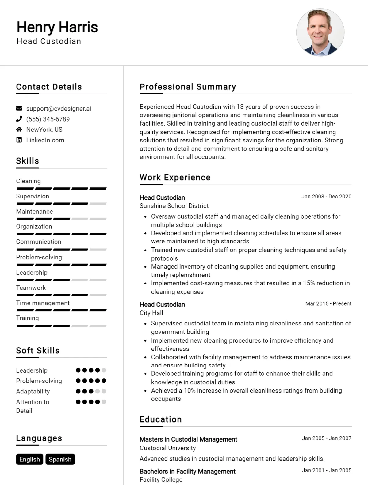 Head Custodian CV Example For 2026: Top Tips & Samples Preview