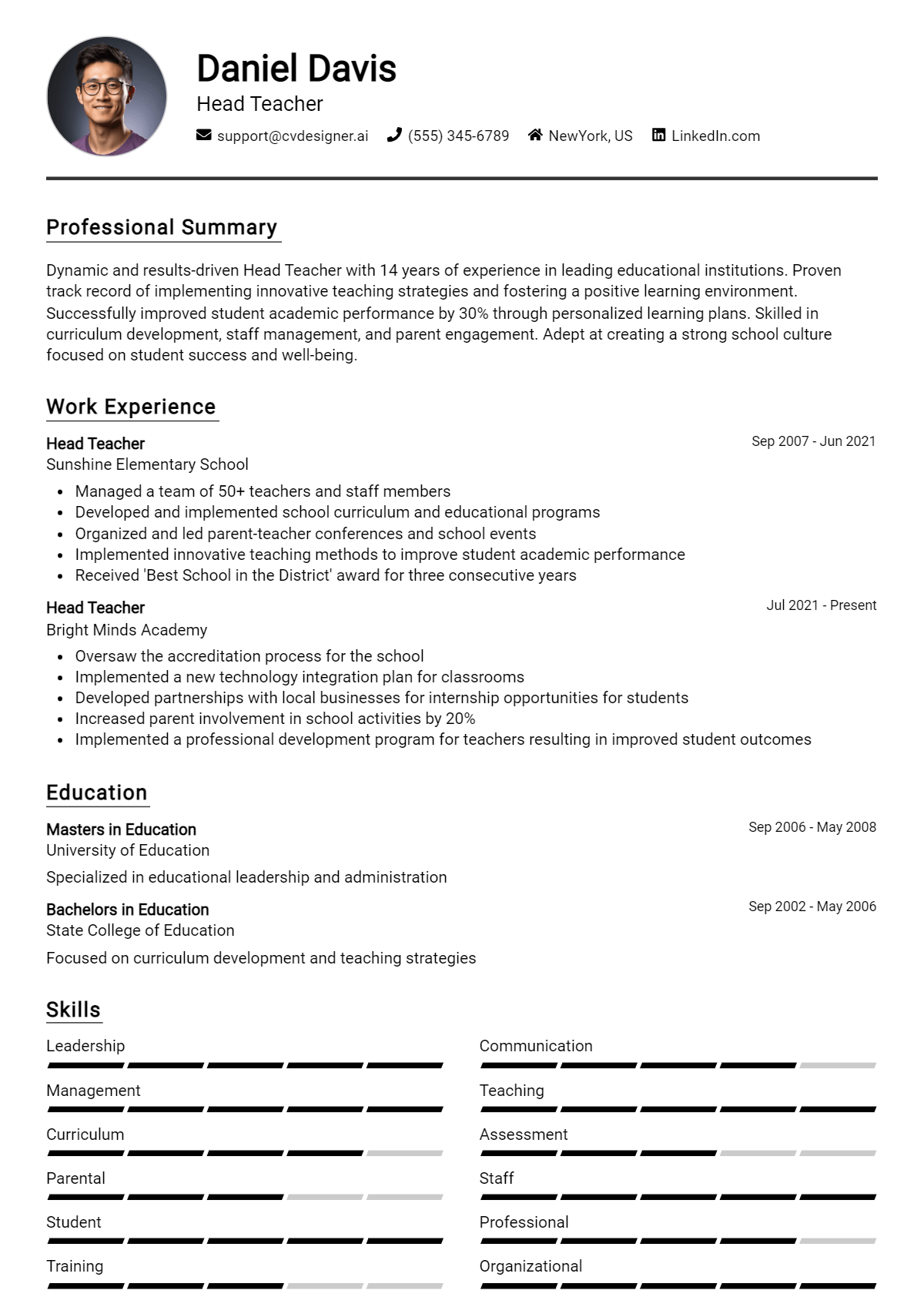 Head Teacher Resume Example for 2026: Professional CV Templates Preview