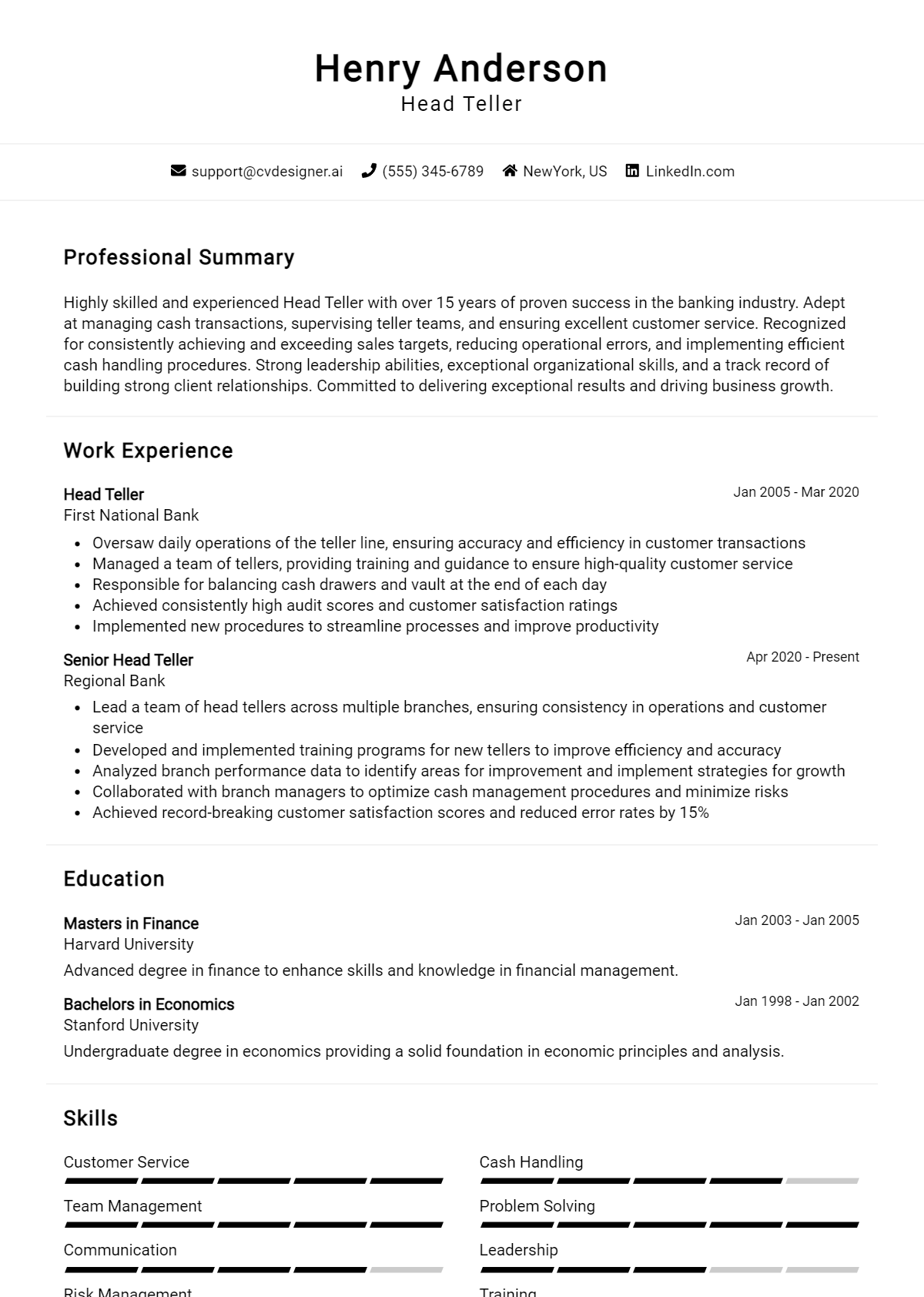 Head Teller Resume Example for 2026: Ultimate Guide Preview