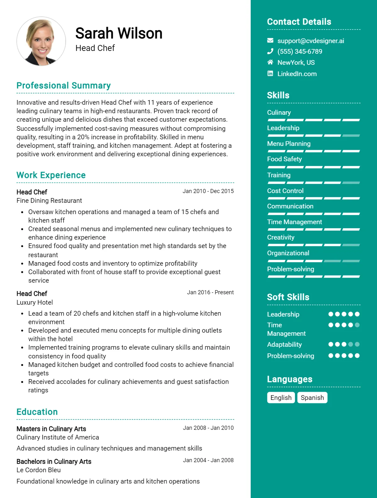 Head Chef CV Example For 2026: Effective CV Writing Tips Preview