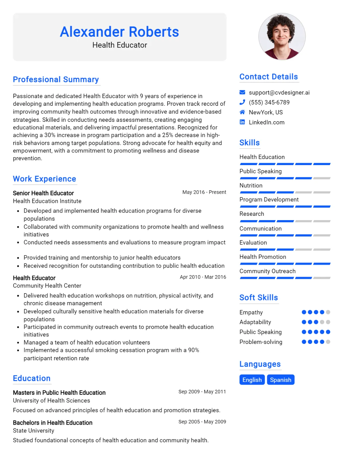 Health Educator CV Example For 2026: Ultimate Guide Preview