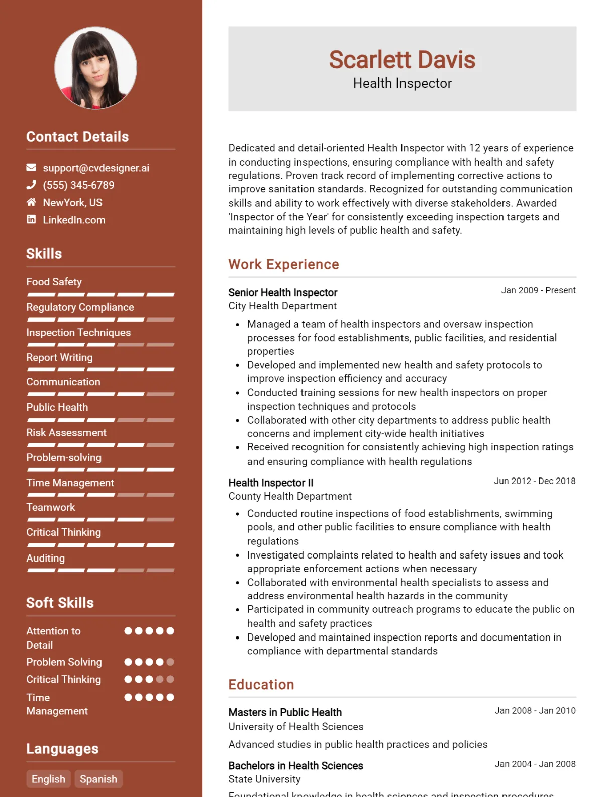 Health Inspector CV Example For 2026: Best Writing Guide Preview