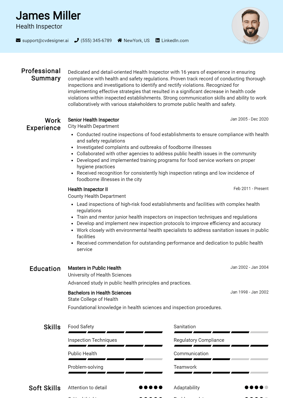Health Inspector Resume Example for 2026: Expert Tips & Templates Preview