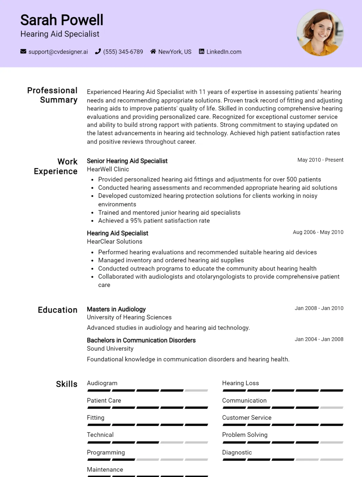 Hearing Aid Specialist CV Example For 2026: Best Writing Guide Preview