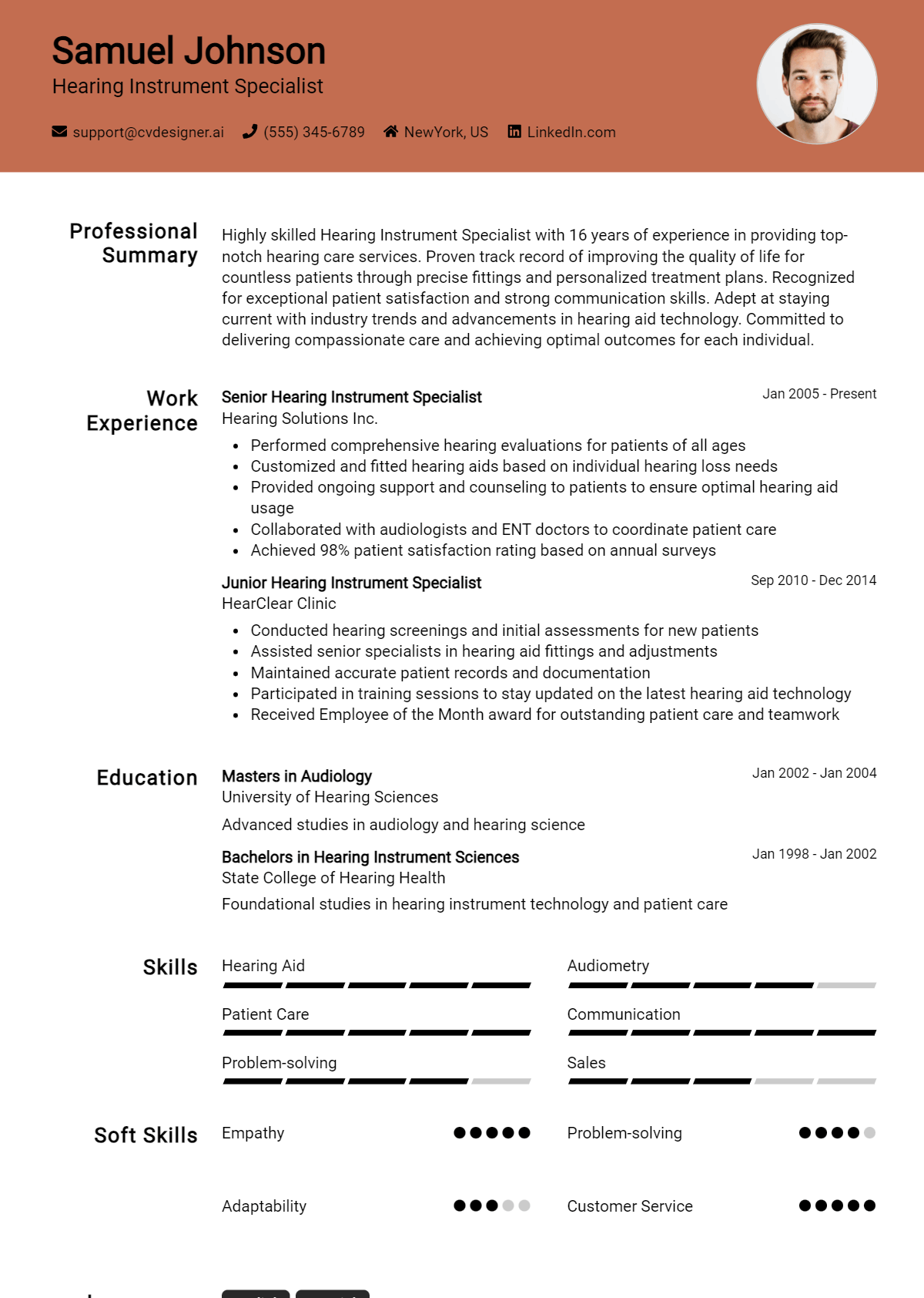Hearing Instrument Specialist Resume Example for 2026: Samples & Best Practices Preview