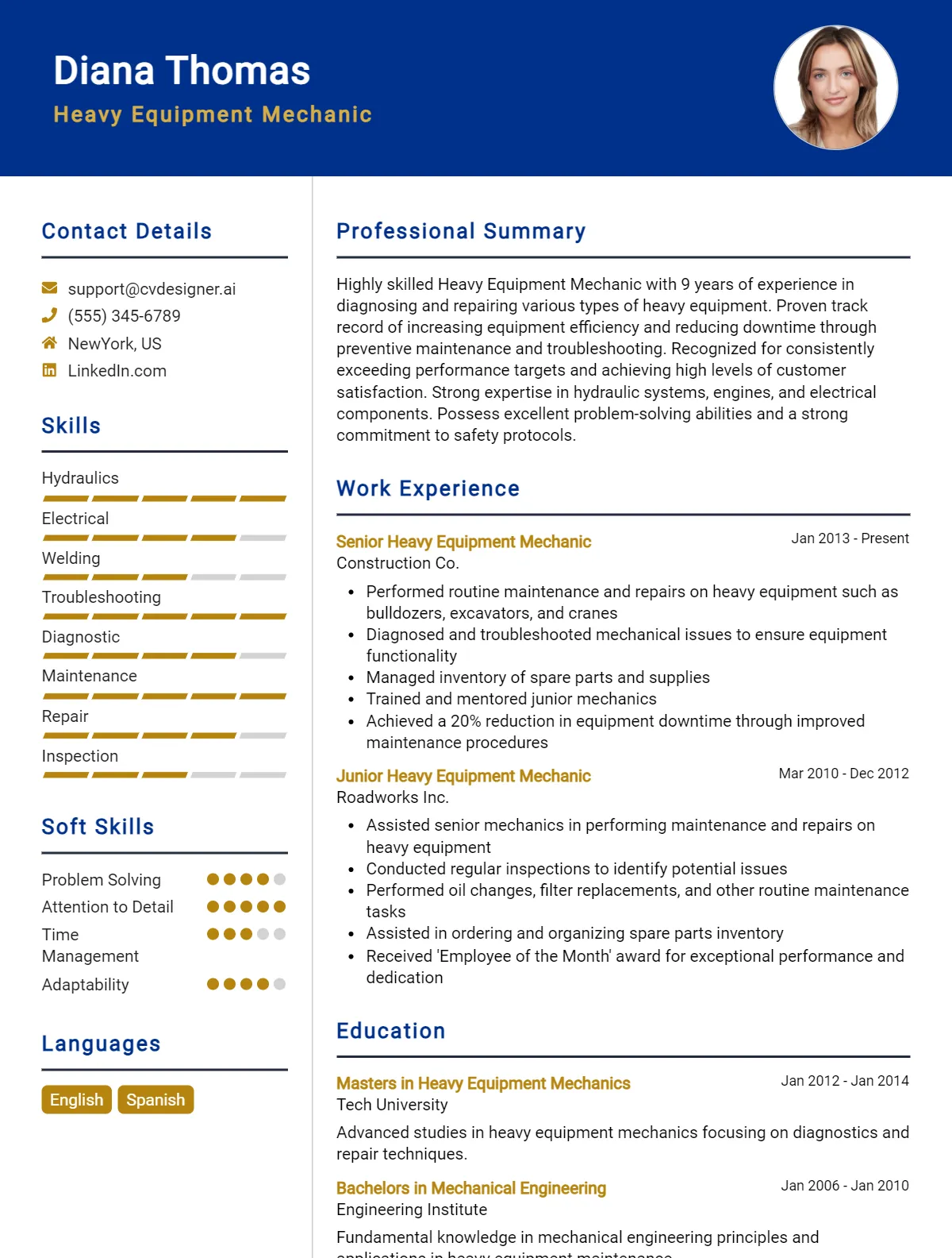 Heavy Equipment Mechanic CV Example For 2026: Samples & Best Practices Preview