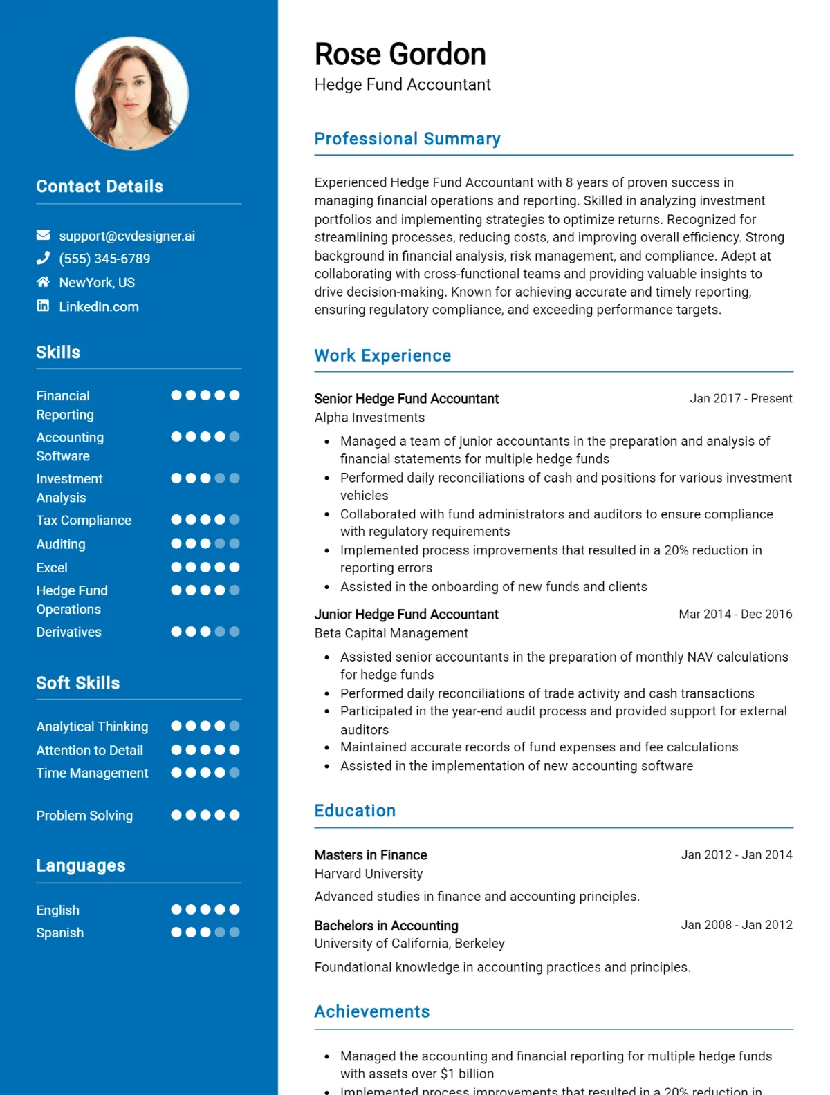 Hedge Fund Accountant CV Example For 2026: Best Writing Guide Preview