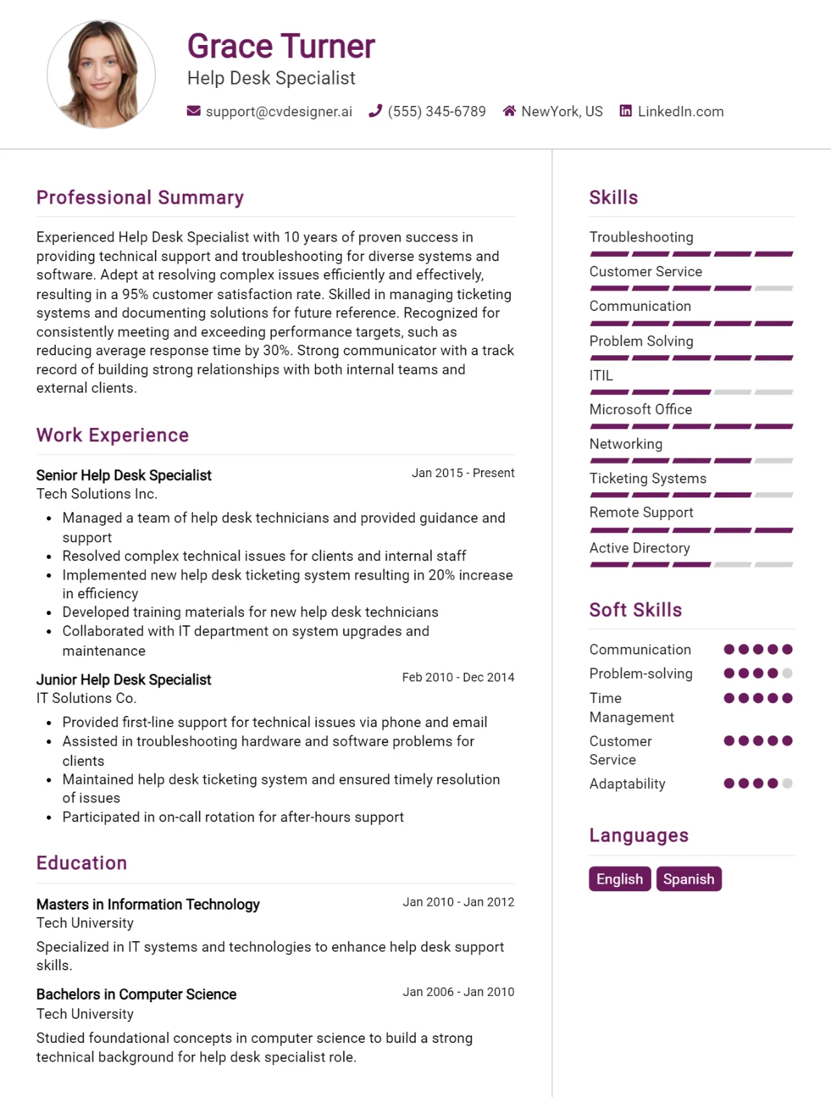 Help Desk Specialist CV Example For 2026: Ultimate Guide Preview