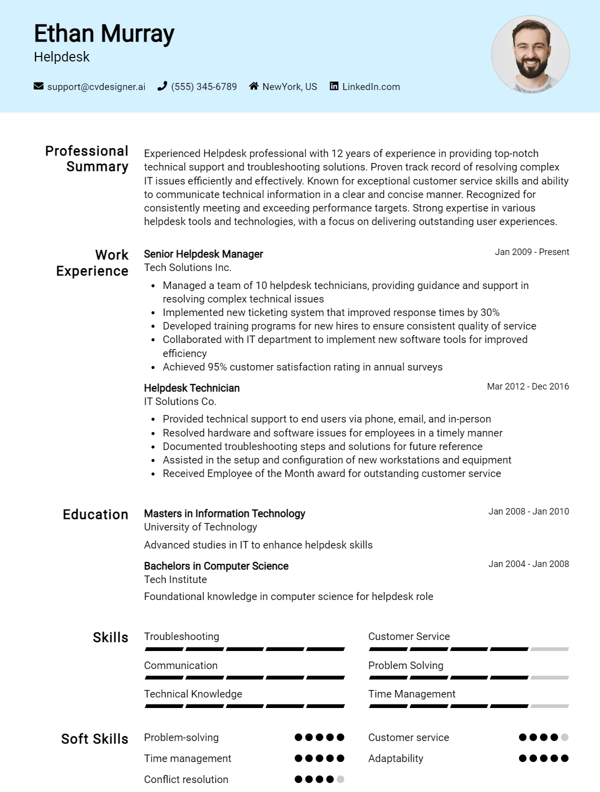 Helpdesk CV Example For 2026: Top CV Skills Preview