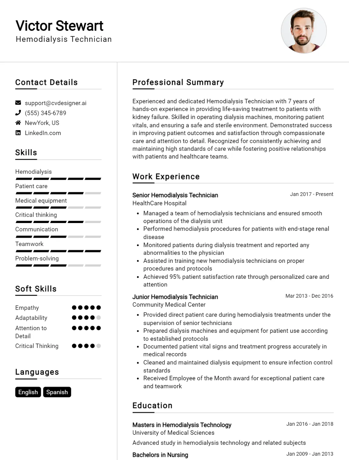 Hemodialysis Technician CV Example For 2026: Ultimate Guide Preview