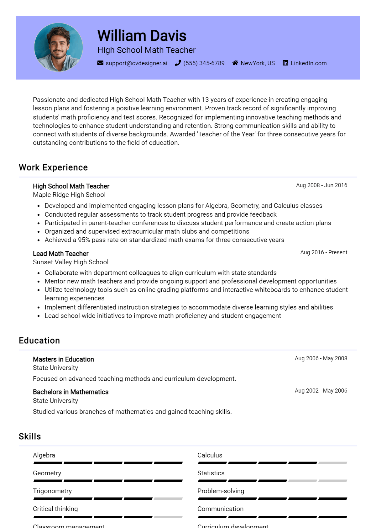 High School Math Teacher Resume Example for 2026: Strategies & Templates Preview