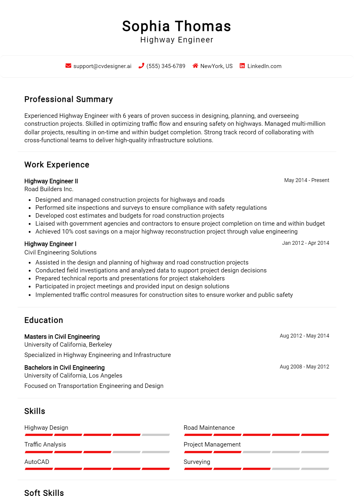 Highway Engineer Resume Example for 2026: Professional CV Templates Preview