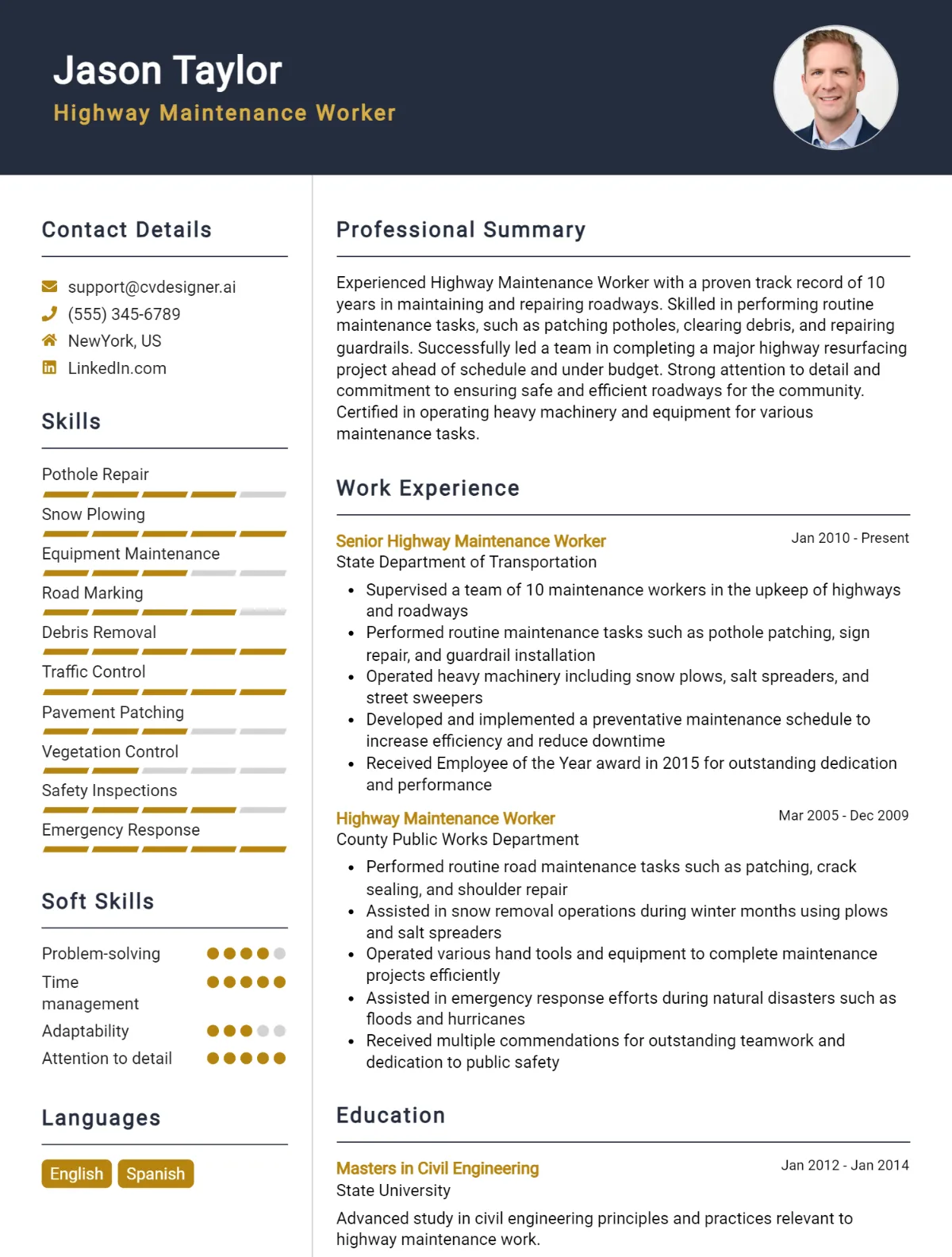 Highway Maintenance Worker CV Example For 2026: Strategies & Templates Preview