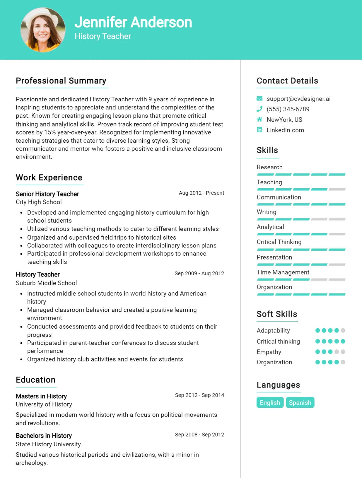 History Teacher CV Example For 2026: Proven Tips & Templates Preview