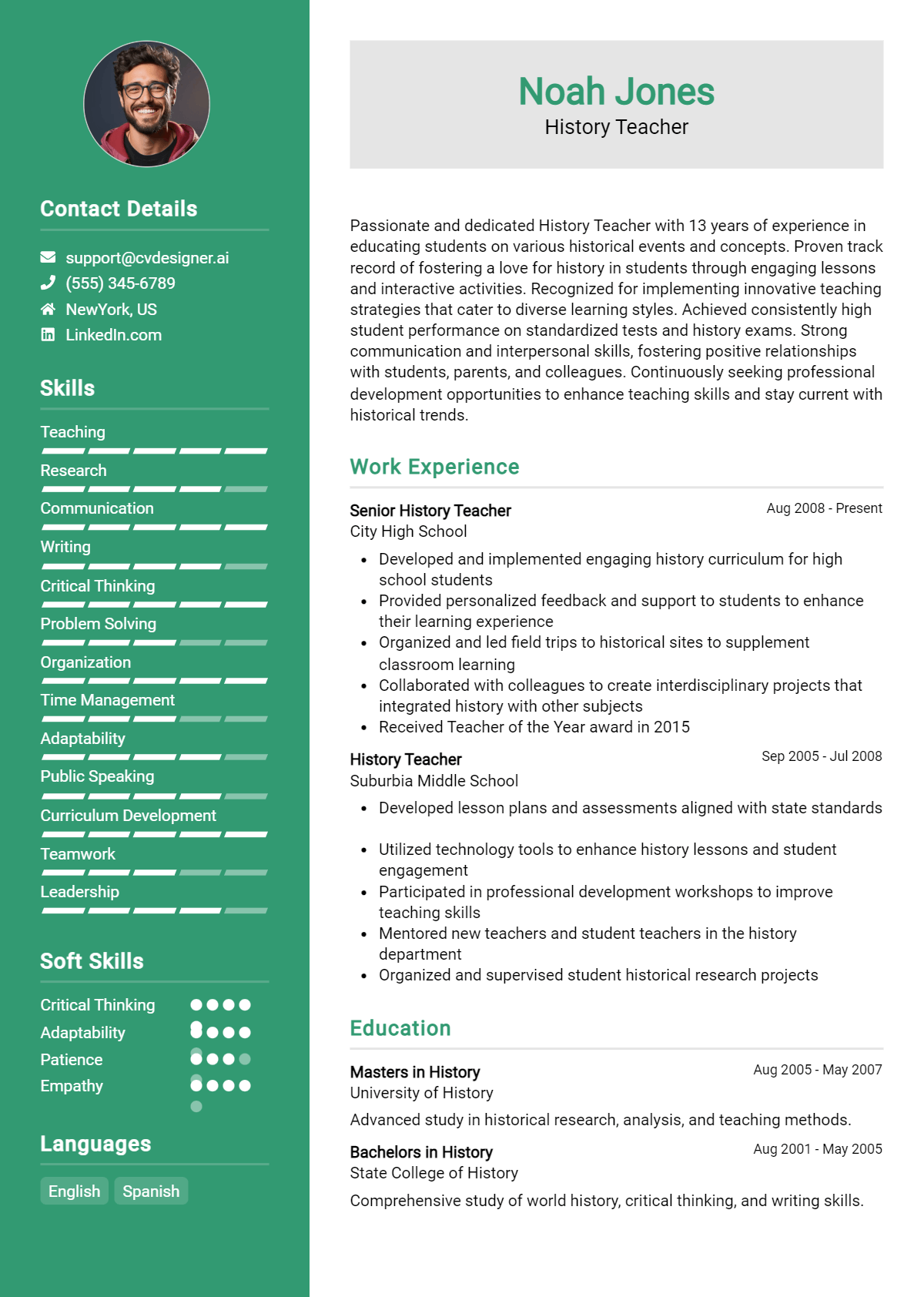 History Teacher Resume Example for 2026: Tips & Templates Preview