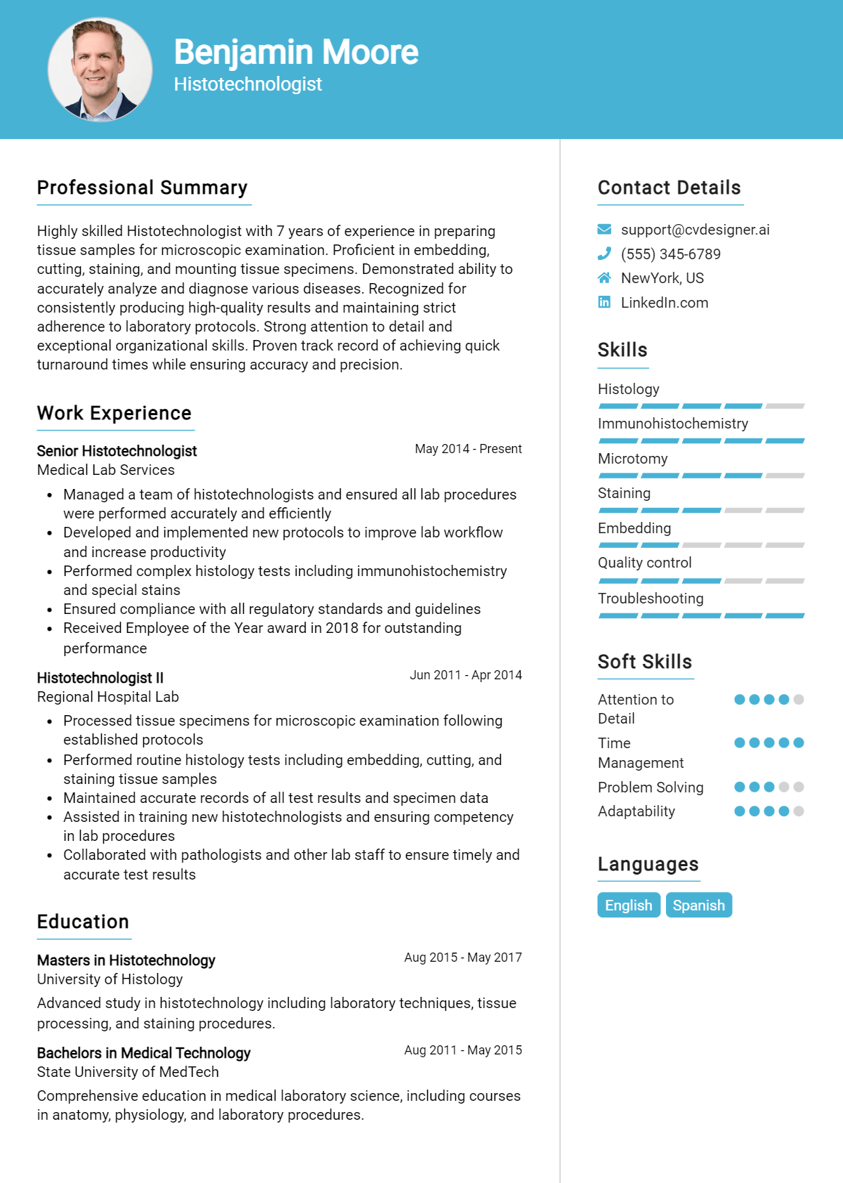Histotechnologist Resume Example for 2026: Tips & Templates Preview