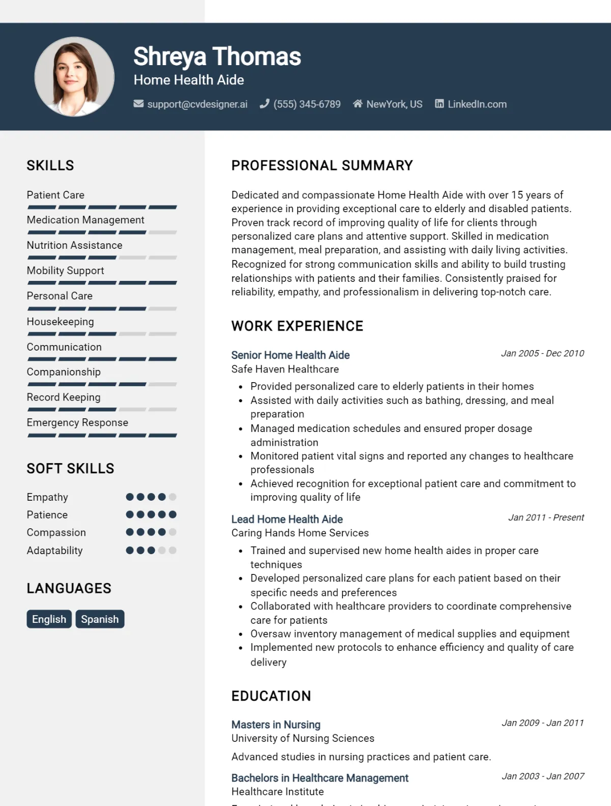 Home Health Aide CV Example For 2026: Free Professional Templates Preview