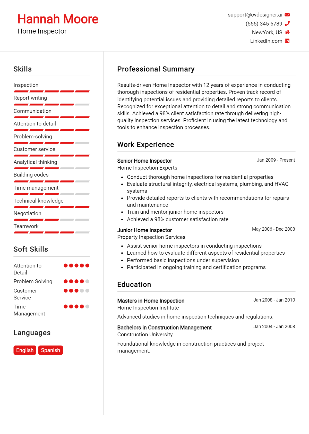 Home Inspector Resume Example for 2026: Examples & Free Templates Preview
