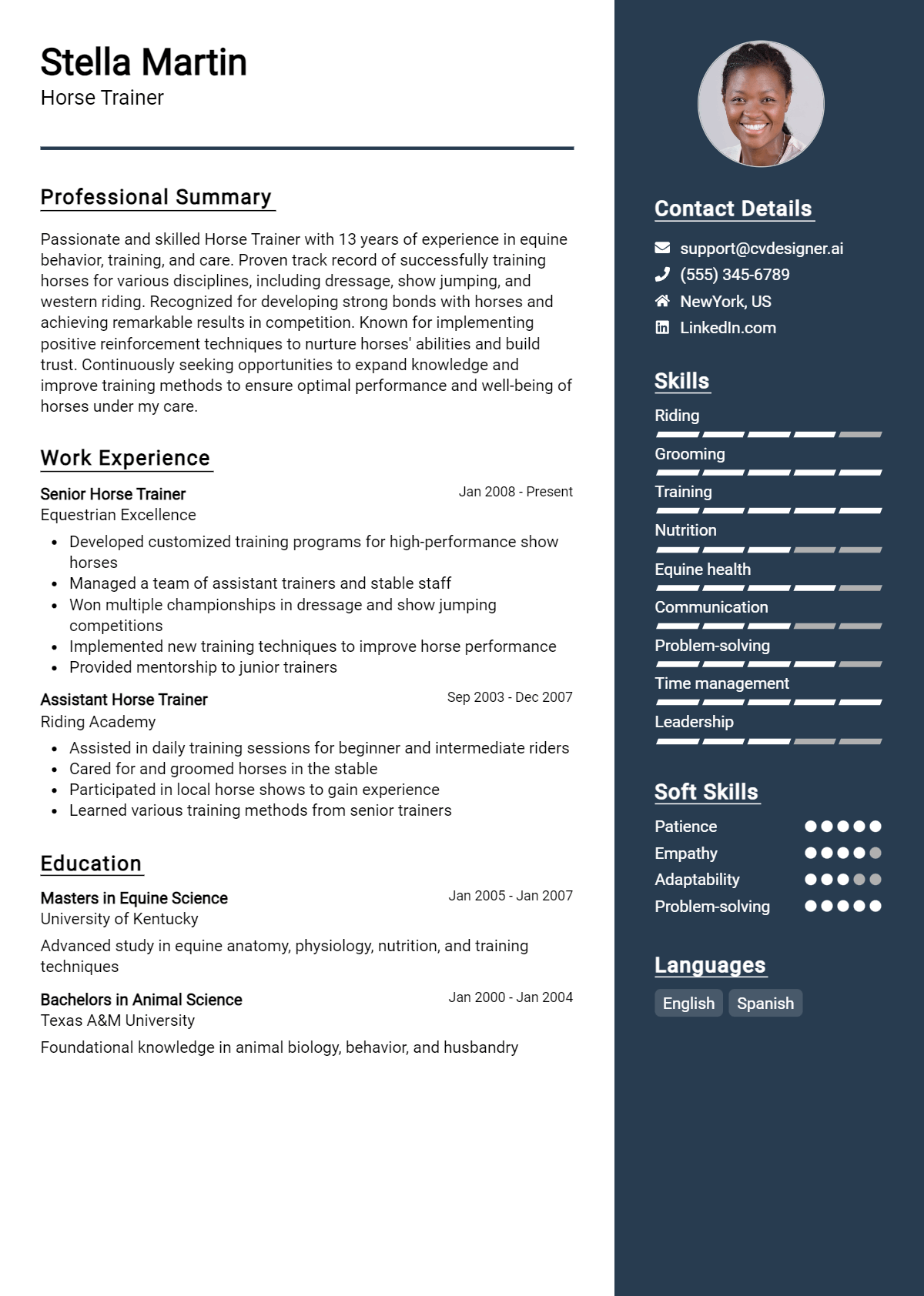 Horse Trainer Resume Example for 2026: Professional CV Templates Preview