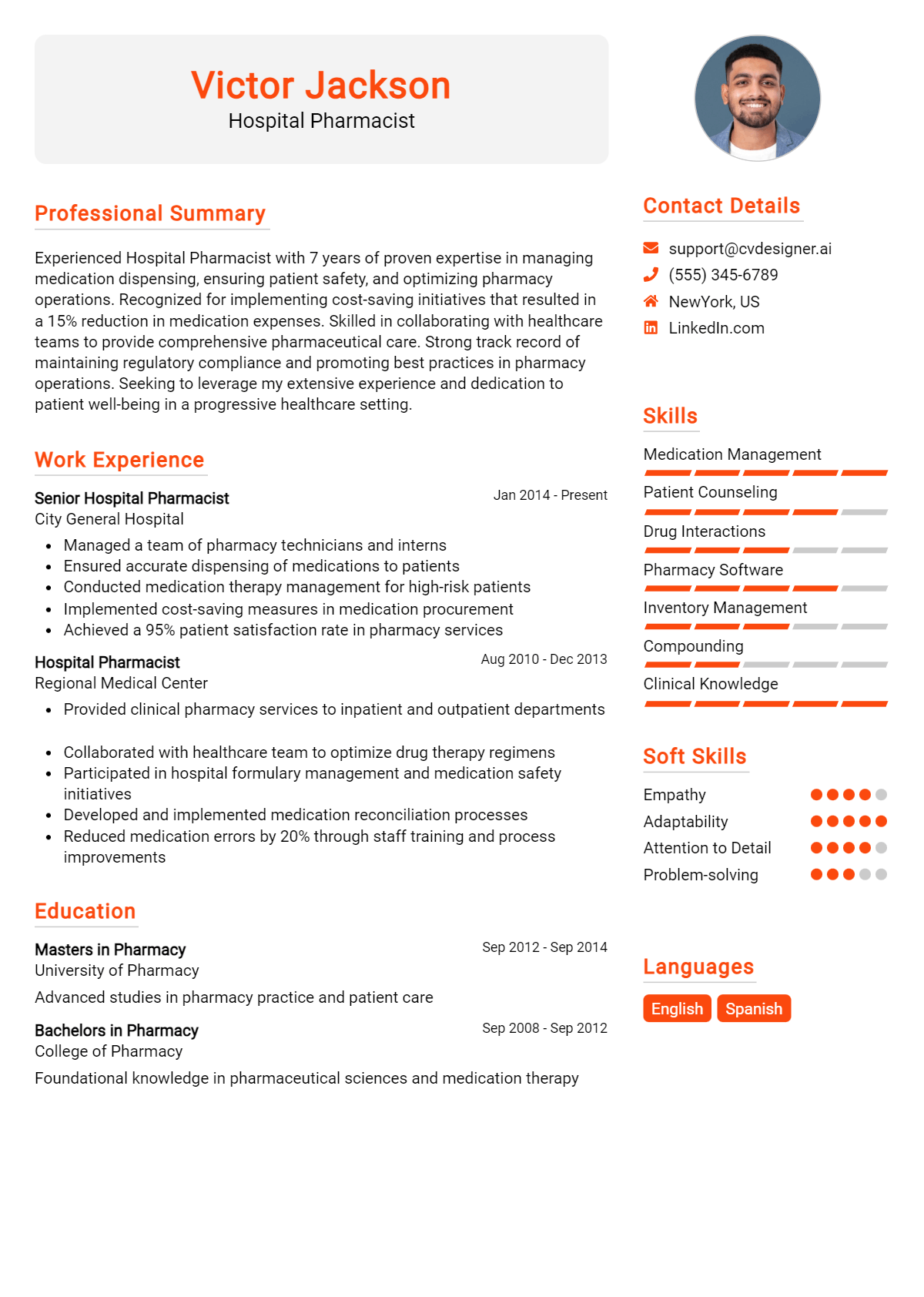 Hospital Pharmacist Resume Example for 2026: Free Professional Templates Preview