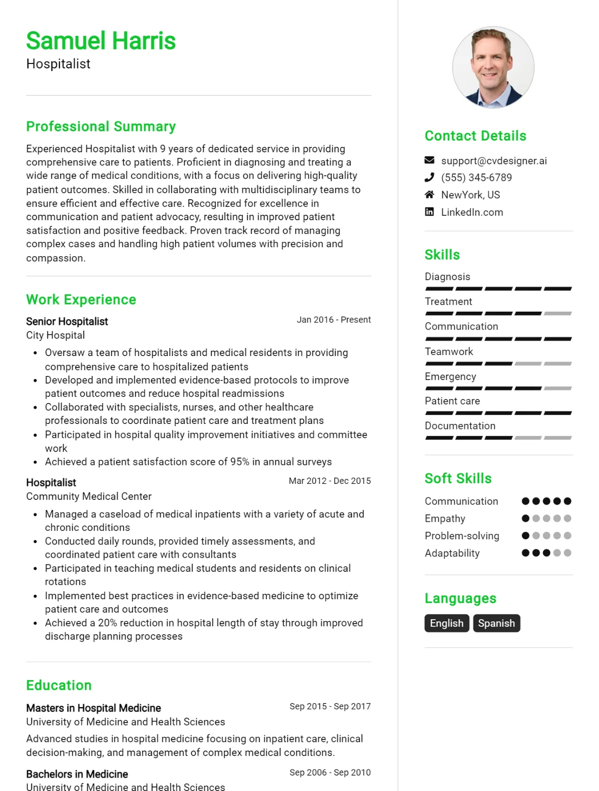 Hospitalist CV Example For 2026: Top CV Skills Preview