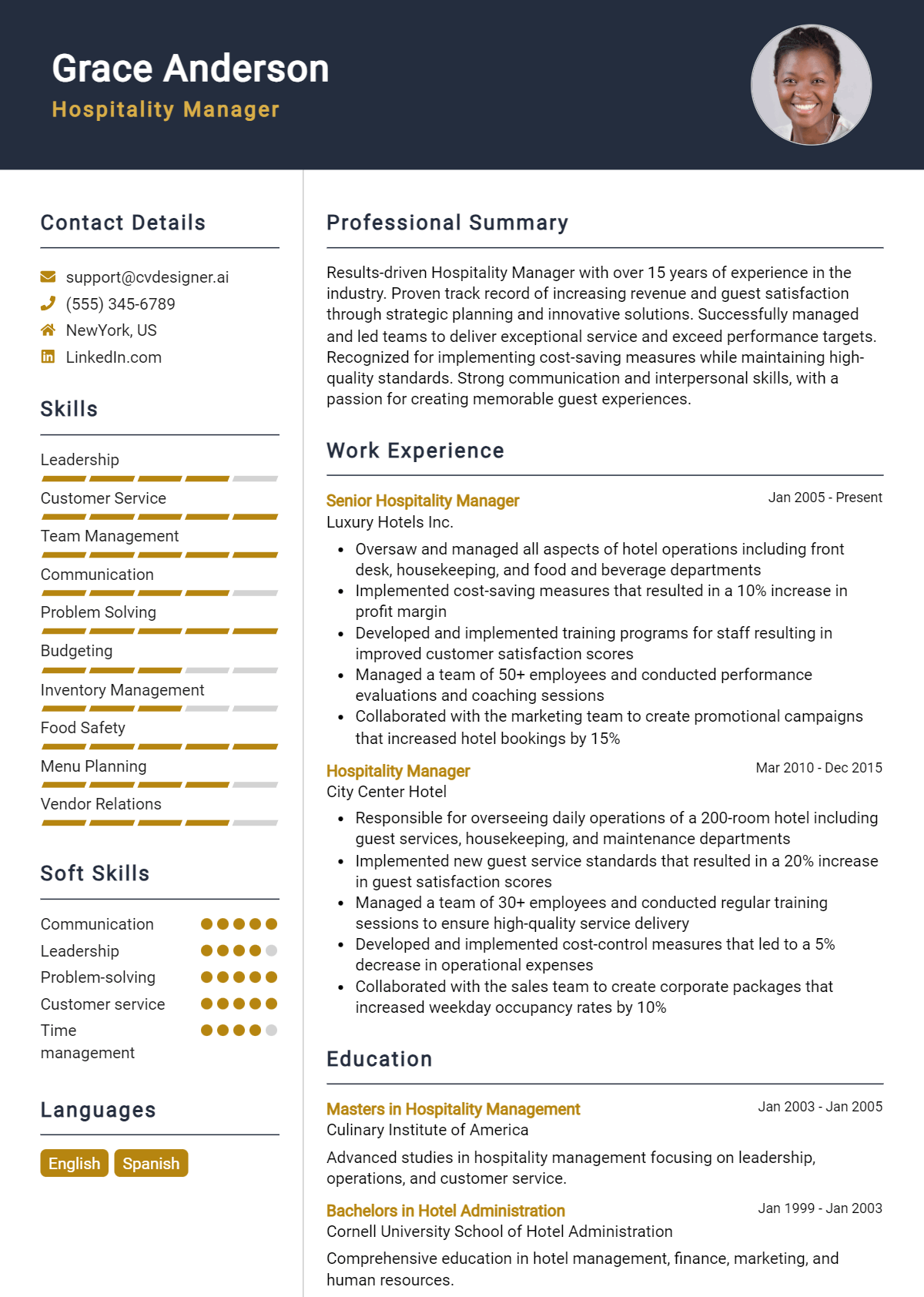 Hospitality Manager Resume Example for 2026: Top Templates Preview