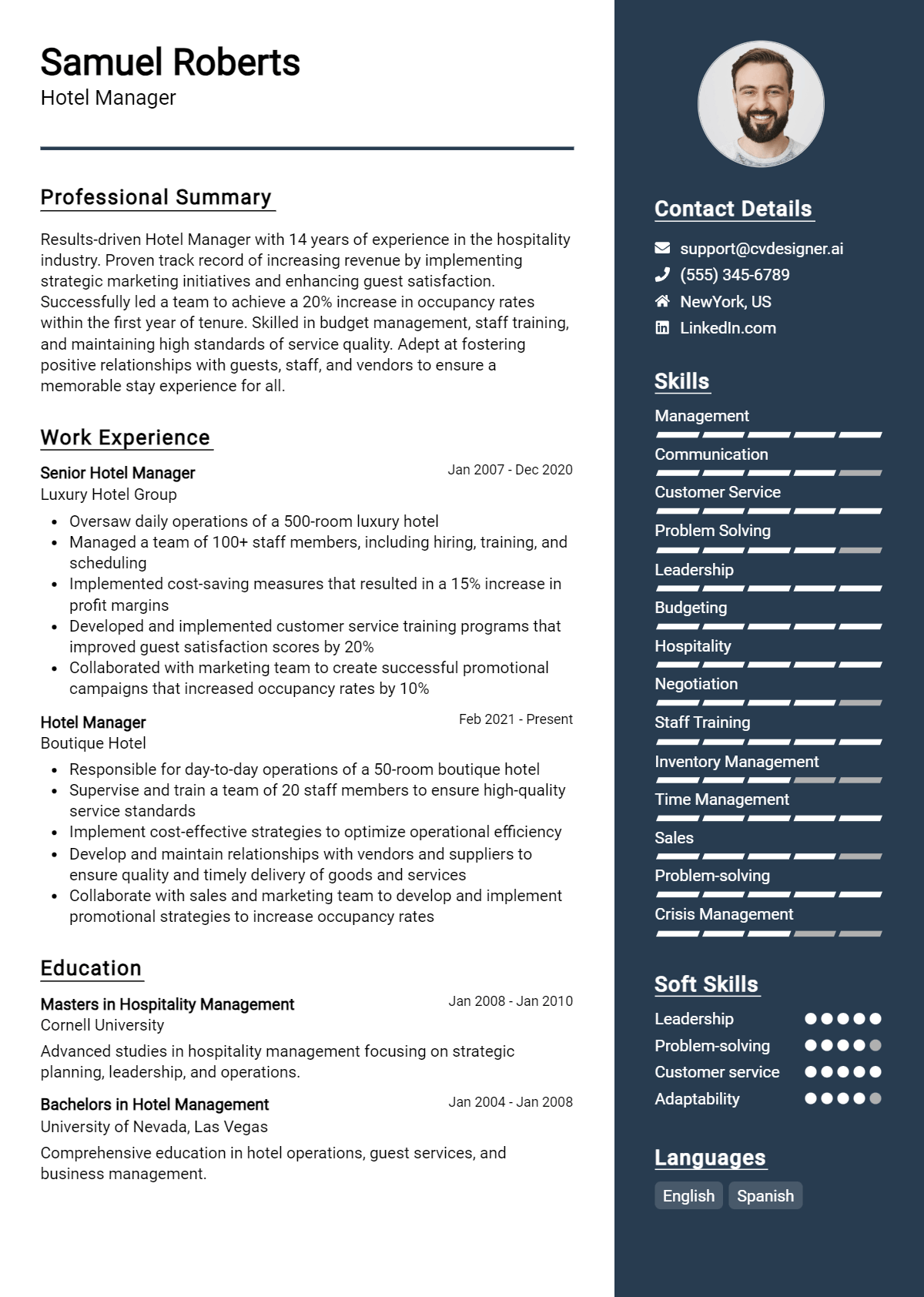 Hotel Manager Resume Example for 2026: Free Guide Preview