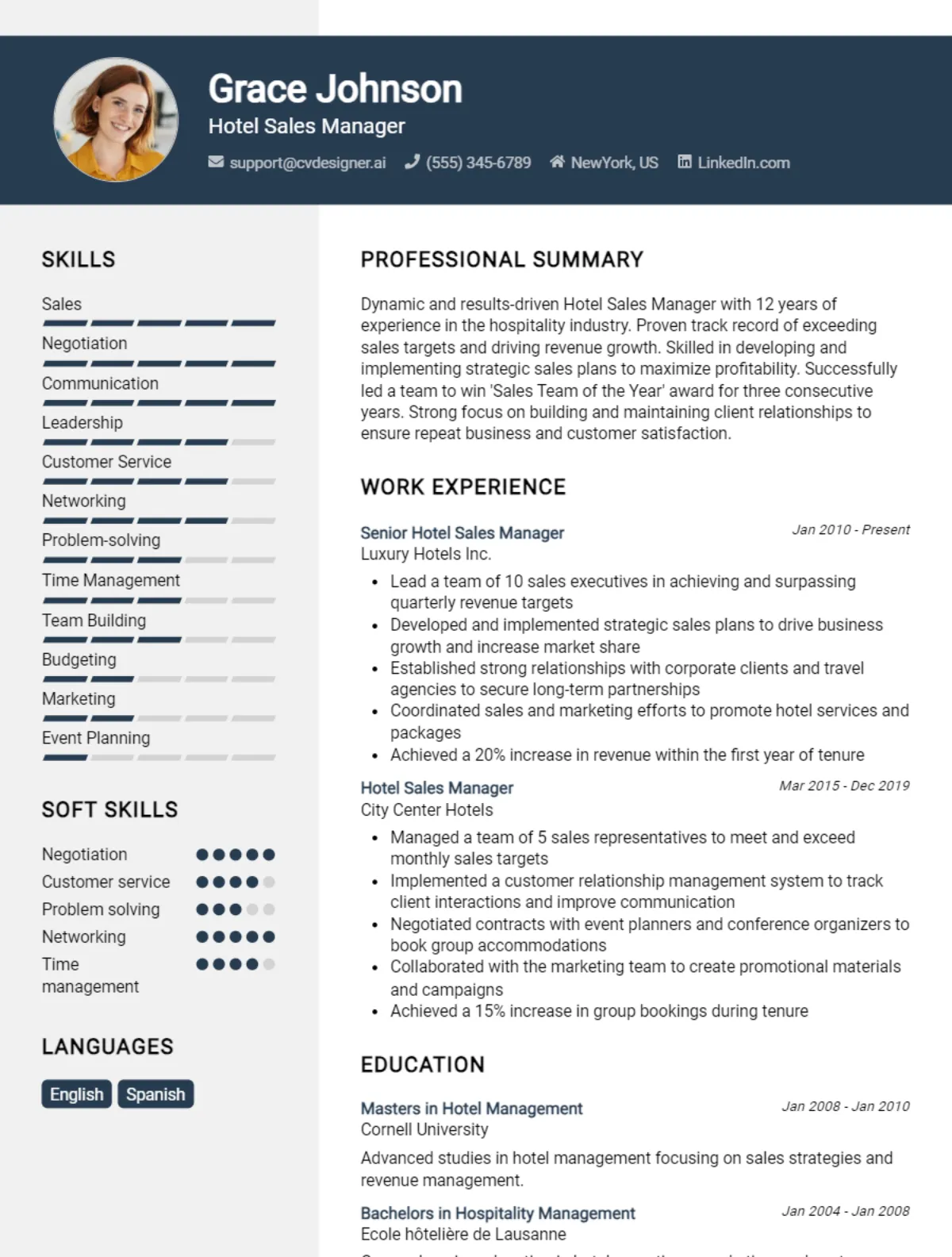 Hotel Sales Manager CV Example For 2026: Examples & Free Templates Preview
