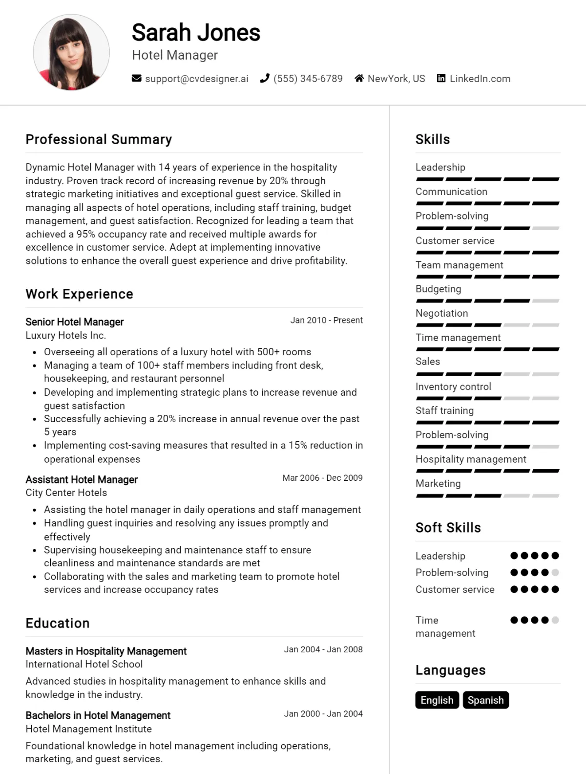 Hotel Manager CV Example For 2026: Examples & Free Templates Preview