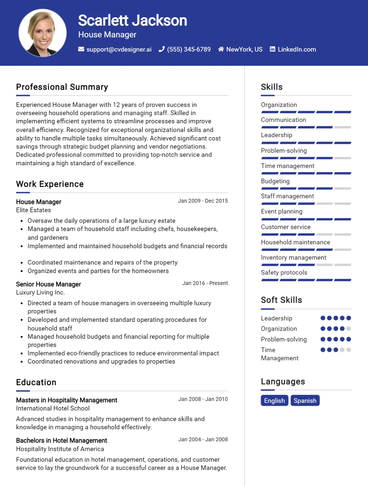 House Manager CV Example For 2026: Examples & Free Templates Preview