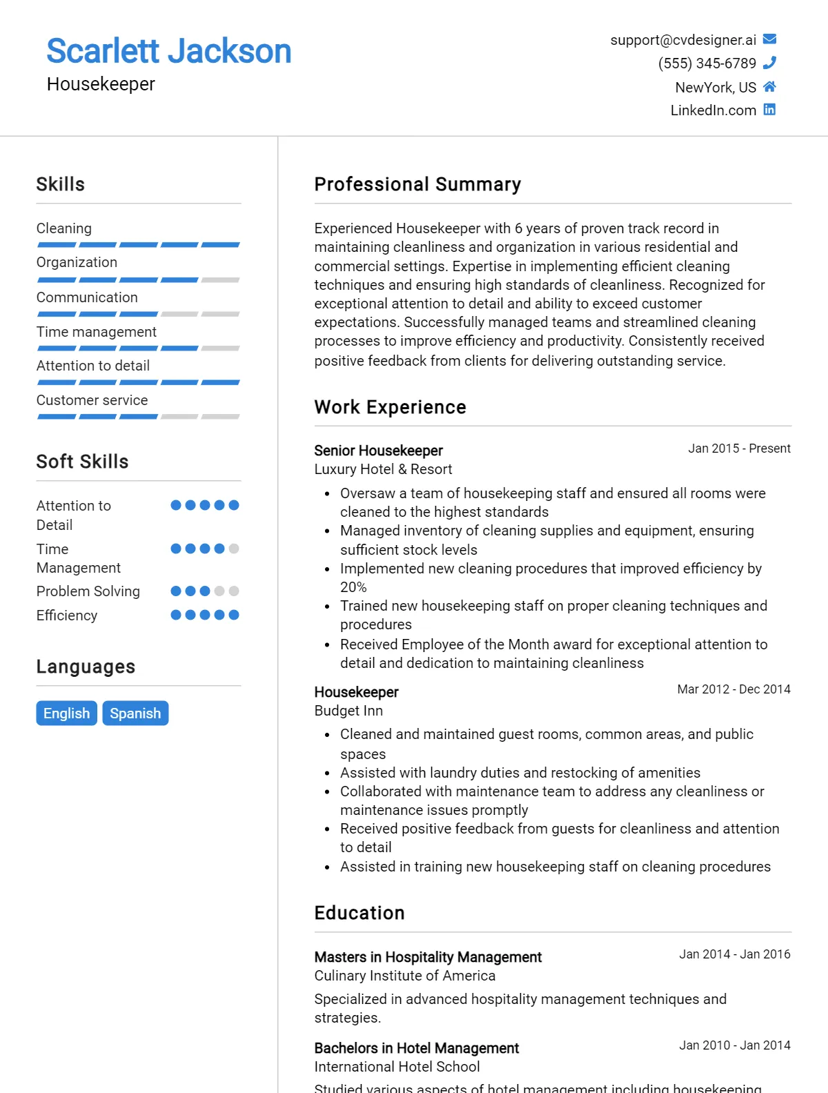 Housekeeper CV Example For 2026: Best Formatting Tips Preview