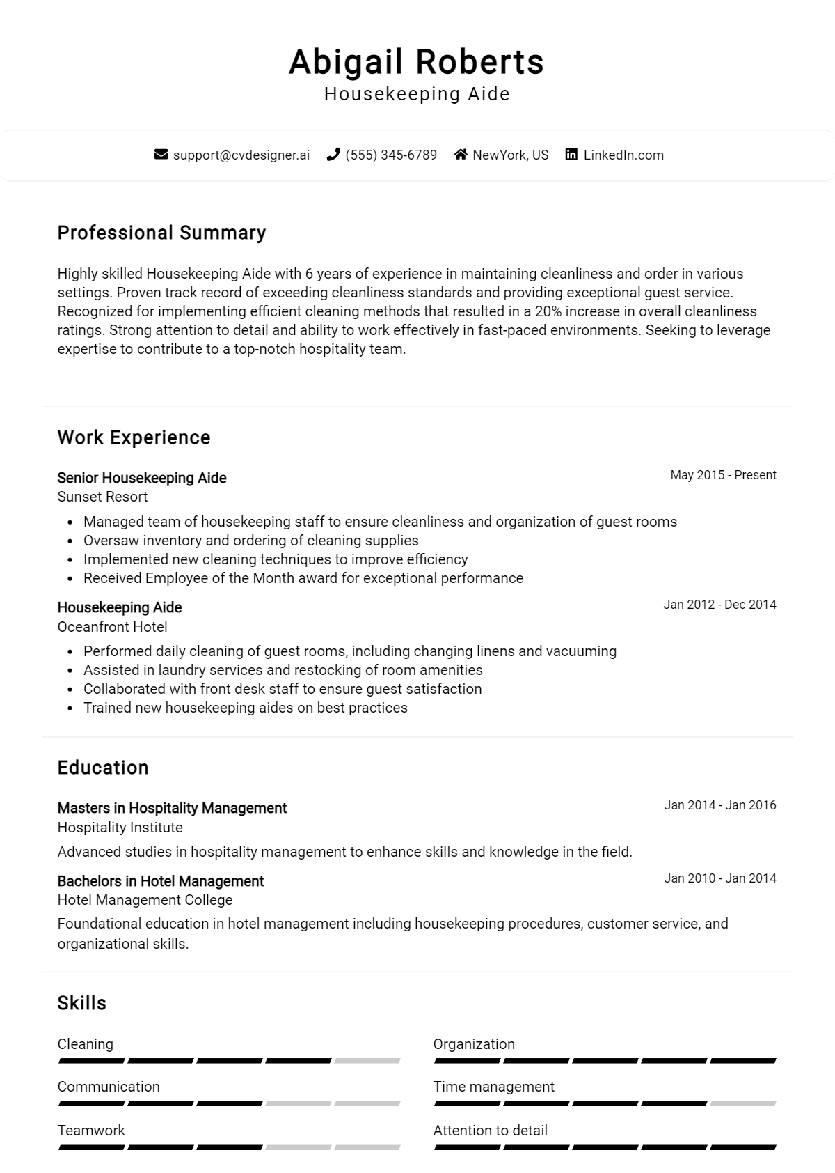 Housekeeping Aide Resume Example for 2026: Expert Tips & Templates Preview