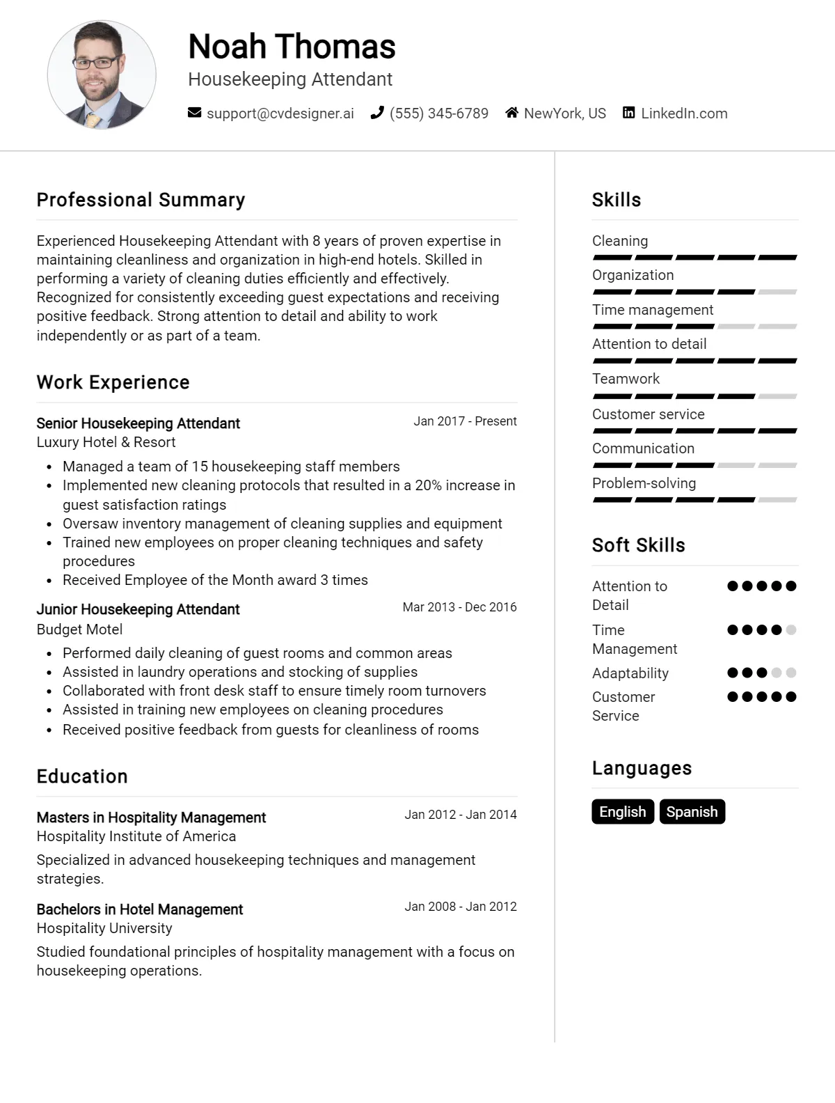 Housekeeping Attendant CV Example For 2026: Effective CV Writing Tips Preview