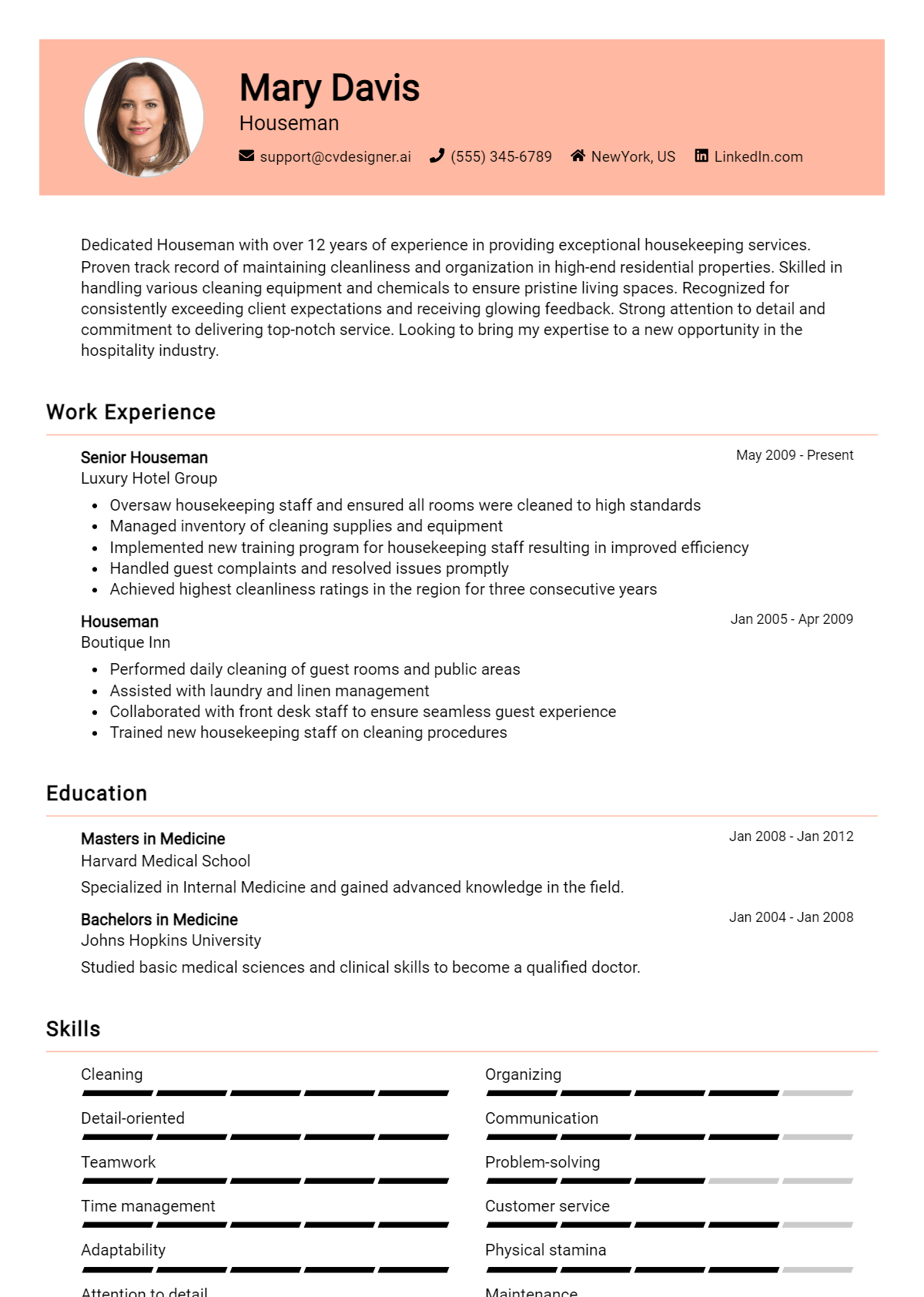 Houseman Resume Example for 2026: Resume Guide Preview