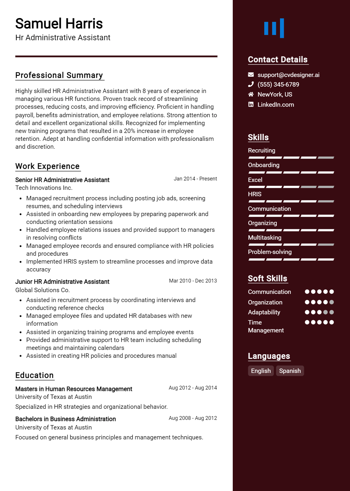 9 HR Administrative Assistant Resume Examples for 2026: Professional CV Templates Preview